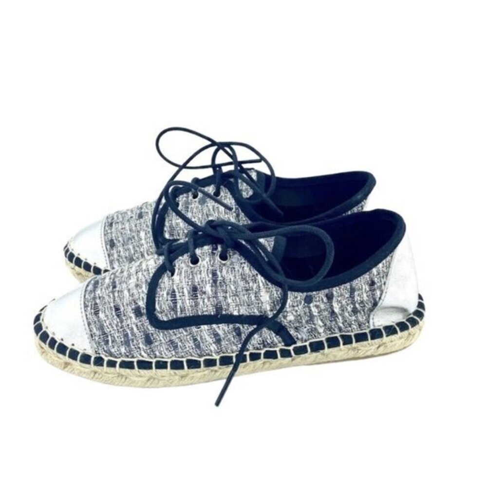 Cuplé Women's Lace Up Espadrille Shoes Silver Metallic Flats SZ 36 EU 5 US NIB